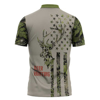 Deer Skull Camouflage Zipper Polo Shirt American Hunting Culture in Forest Green and Earth Tones