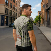 Deer Skull Camouflage Zipper Polo Shirt American Hunting Culture in Forest Green and Earth Tones