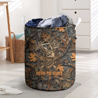 Deer Hunting Skull Laundry Basket Autumn Leaves Rustic Brown and Orange Tones