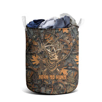 Deer Hunting Skull Laundry Basket Autumn Leaves Rustic Brown and Orange Tones