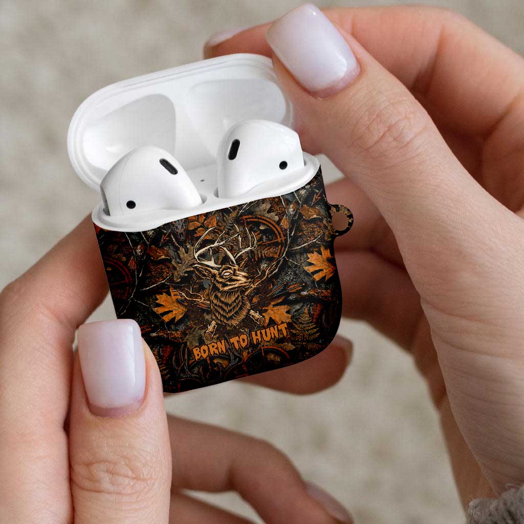 Deer Hunting Skull AirPods Case Autumn Leaves Rustic Brown and Orange Tones