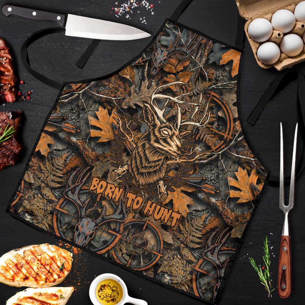 Deer Hunting Skull Apron Autumn Leaves Rustic Brown and Orange Tones