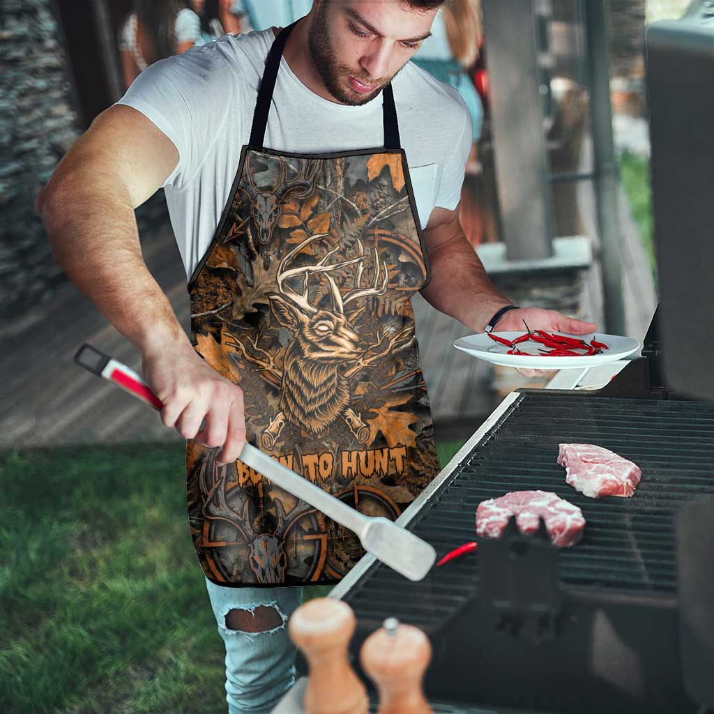 Deer Hunting Skull Apron Autumn Leaves Rustic Brown and Orange Tones