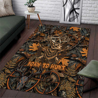 Deer Hunting Skull Area Rug Autumn Leaves Rustic Brown and Orange Tones