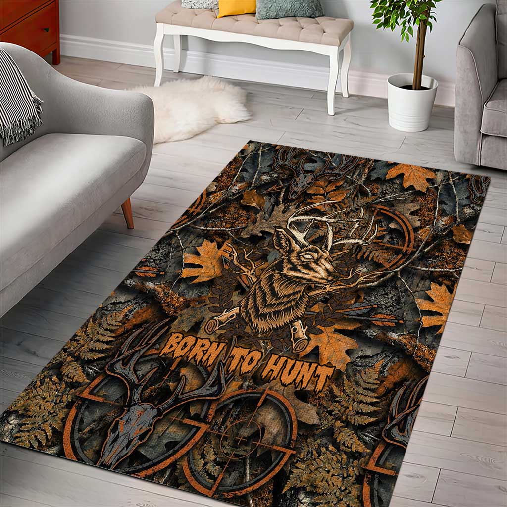 Deer Hunting Skull Area Rug Autumn Leaves Rustic Brown and Orange Tones