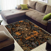 Deer Hunting Skull Area Rug Autumn Leaves Rustic Brown and Orange Tones