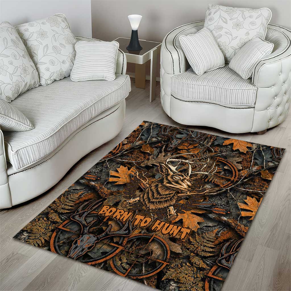 Deer Hunting Skull Area Rug Autumn Leaves Rustic Brown and Orange Tones