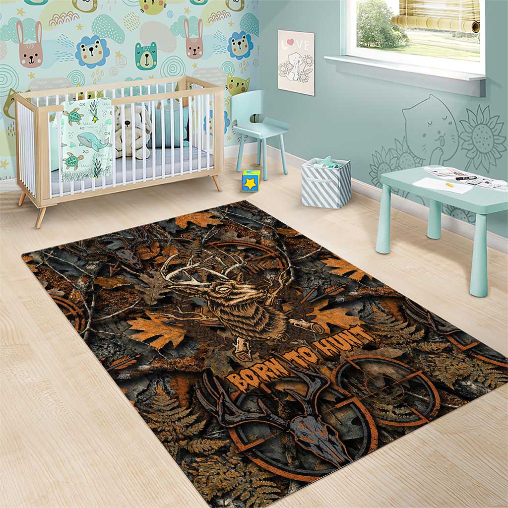 Deer Hunting Skull Area Rug Autumn Leaves Rustic Brown and Orange Tones