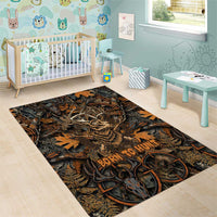 Deer Hunting Skull Area Rug Autumn Leaves Rustic Brown and Orange Tones