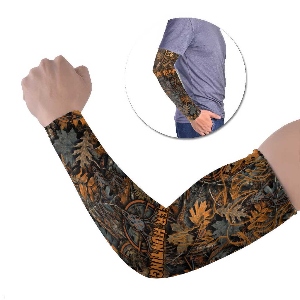 Deer Hunting Skull Arm Sleeves Autumn Leaves Rustic Brown and Orange Tones