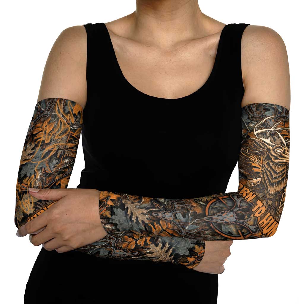 Deer Hunting Skull Arm Sleeves Autumn Leaves Rustic Brown and Orange Tones