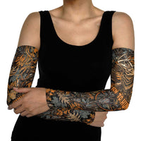 Deer Hunting Skull Arm Sleeves Autumn Leaves Rustic Brown and Orange Tones
