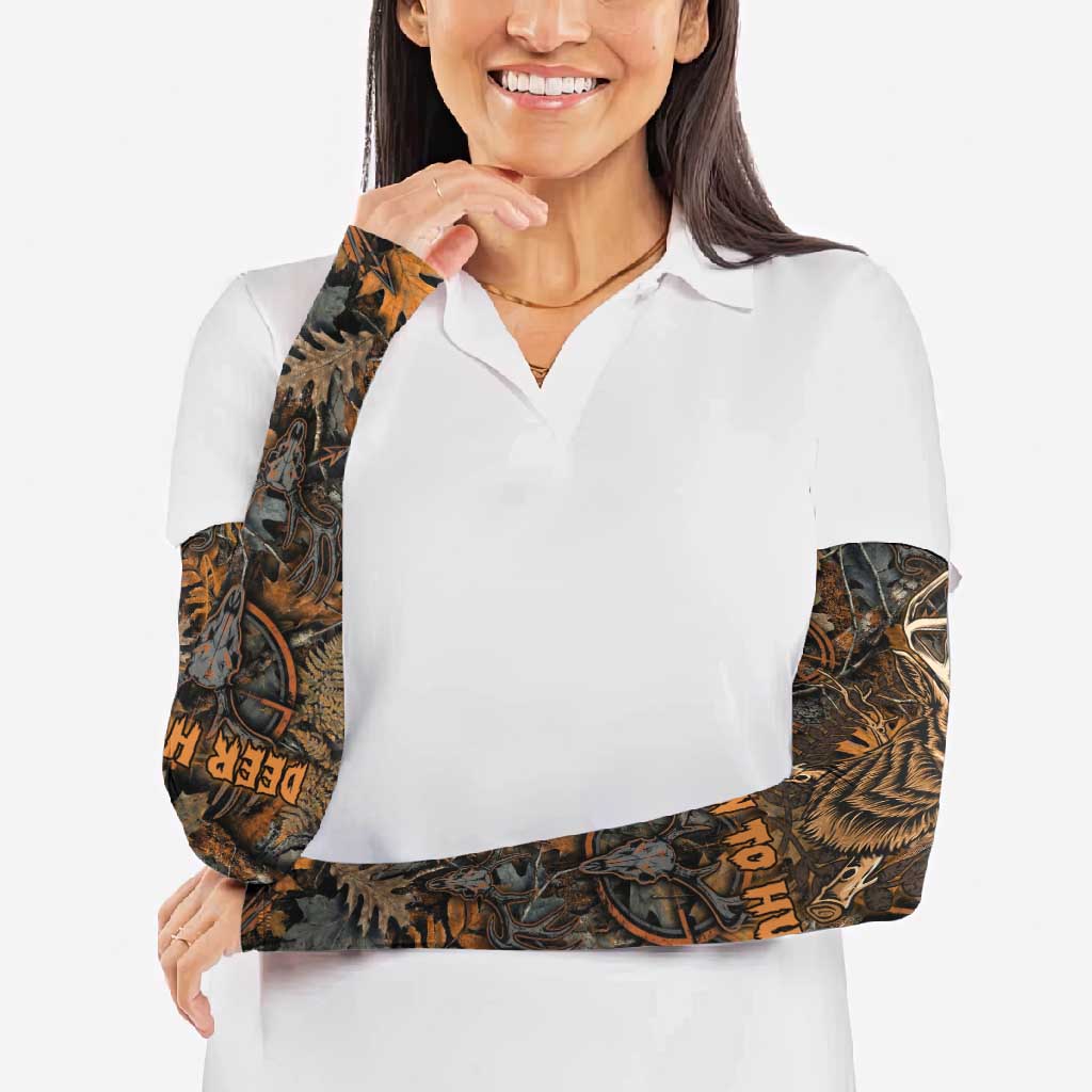 Deer Hunting Skull Arm Sleeves Autumn Leaves Rustic Brown and Orange Tones