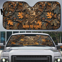 Deer Hunting Skull Auto Sun Shade Autumn Leaves Rustic Brown and Orange Tones