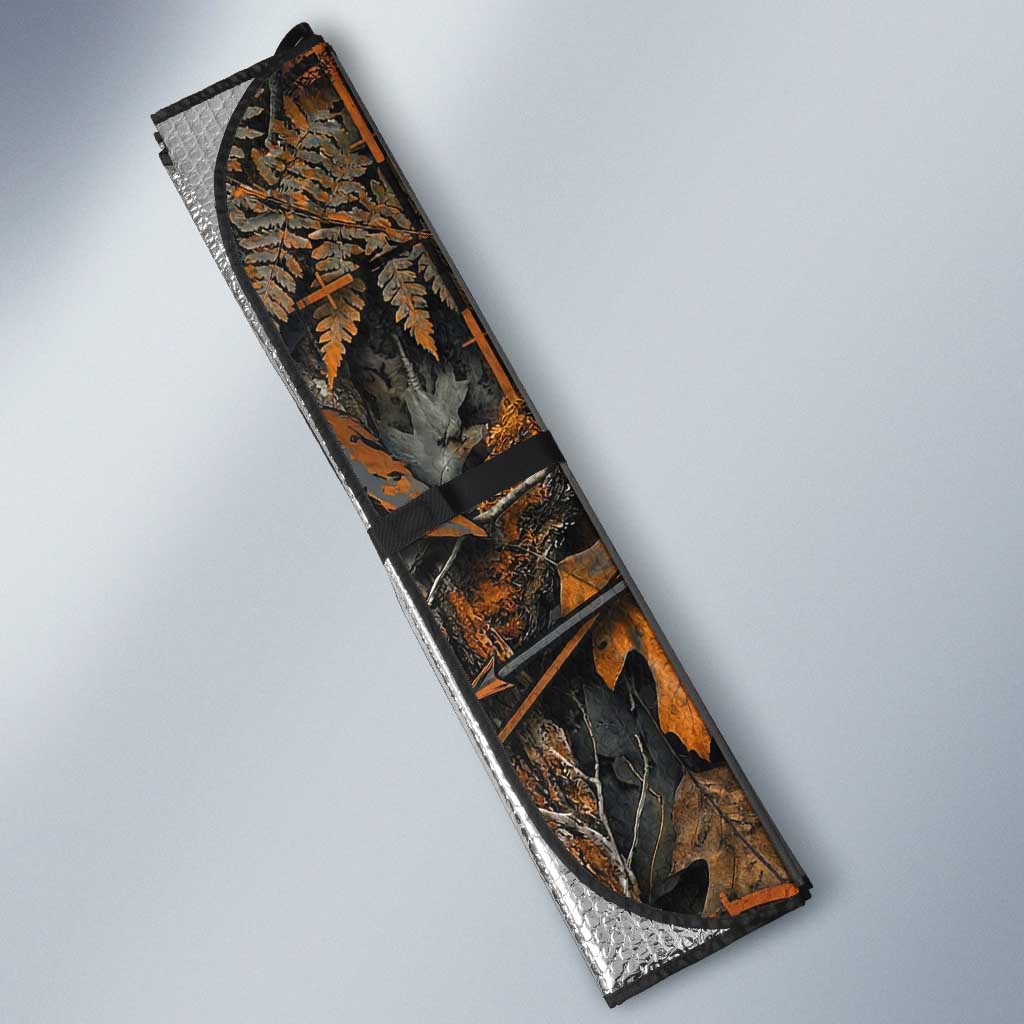 Deer Hunting Skull Auto Sun Shade Autumn Leaves Rustic Brown and Orange Tones