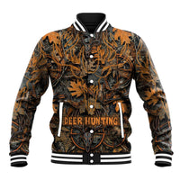 Deer Hunting Skull Baseball Jacket Autumn Leaves Rustic Brown and Orange Tones