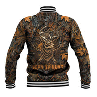 Deer Hunting Skull Baseball Jacket Autumn Leaves Rustic Brown and Orange Tones