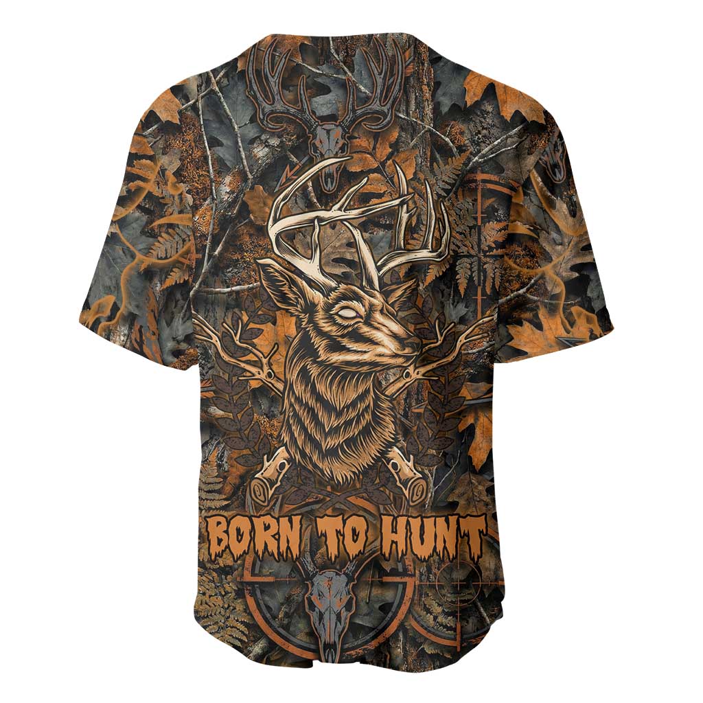 Deer Hunting Skull Baseball Jersey Autumn Leaves Rustic Brown and Orange Tones