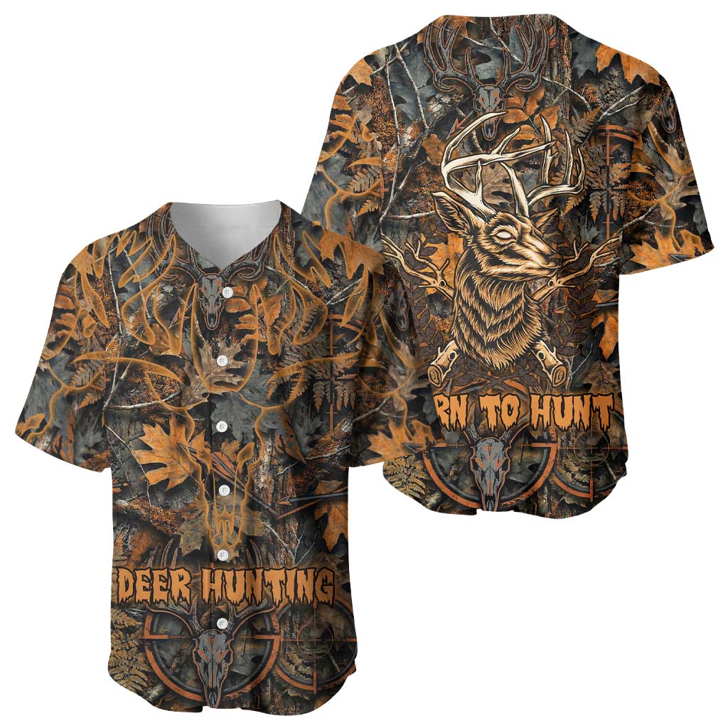Deer Hunting Skull Baseball Jersey Autumn Leaves Rustic Brown and Orange Tones