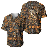 Deer Hunting Skull Baseball Jersey Autumn Leaves Rustic Brown and Orange Tones