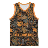 Deer Hunting Skull Basketball Jersey Autumn Leaves Rustic Brown and Orange Tones