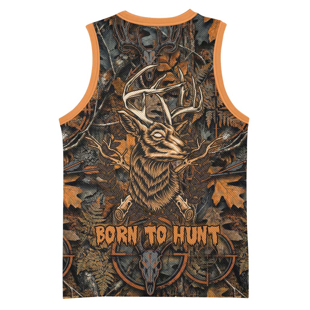 Deer Hunting Skull Basketball Jersey Autumn Leaves Rustic Brown and Orange Tones