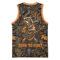 Deer Hunting Skull Basketball Jersey Autumn Leaves Rustic Brown and Orange Tones