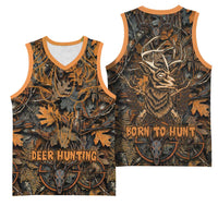 Deer Hunting Skull Basketball Jersey Autumn Leaves Rustic Brown and Orange Tones
