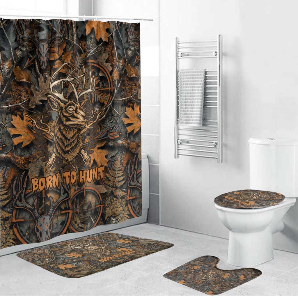 Deer Hunting Skull Bathroom Set Autumn Leaves Rustic Brown and Orange Tones