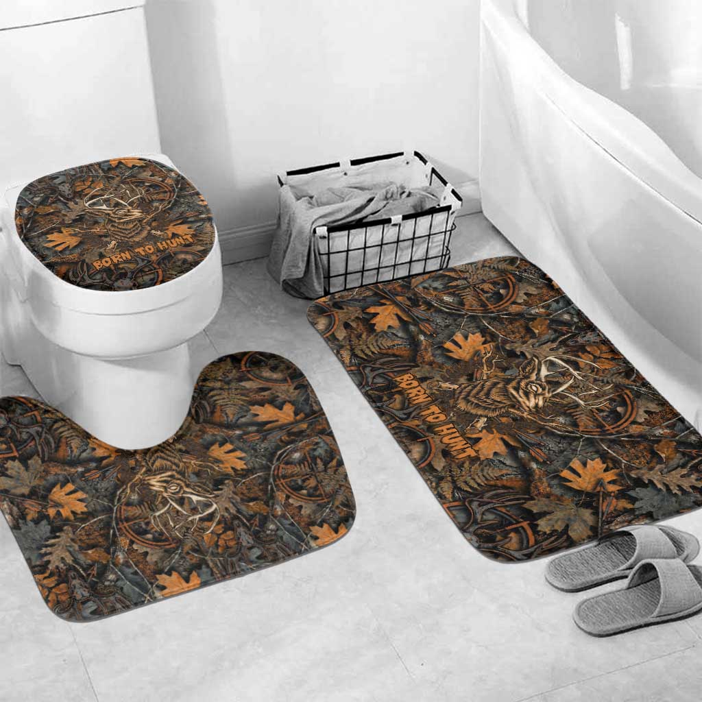 Deer Hunting Skull Bathroom Set Autumn Leaves Rustic Brown and Orange Tones