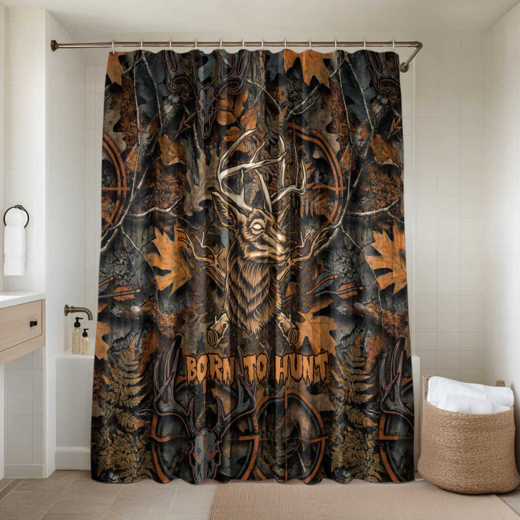 Deer Hunting Skull Bathroom Set Autumn Leaves Rustic Brown and Orange Tones