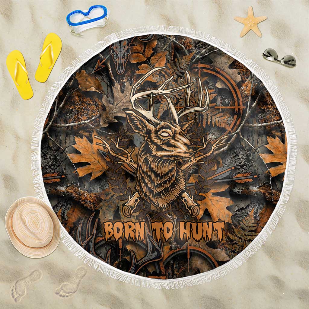 Deer Hunting Skull Beach Blanket Autumn Leaves Rustic Brown and Orange Tones