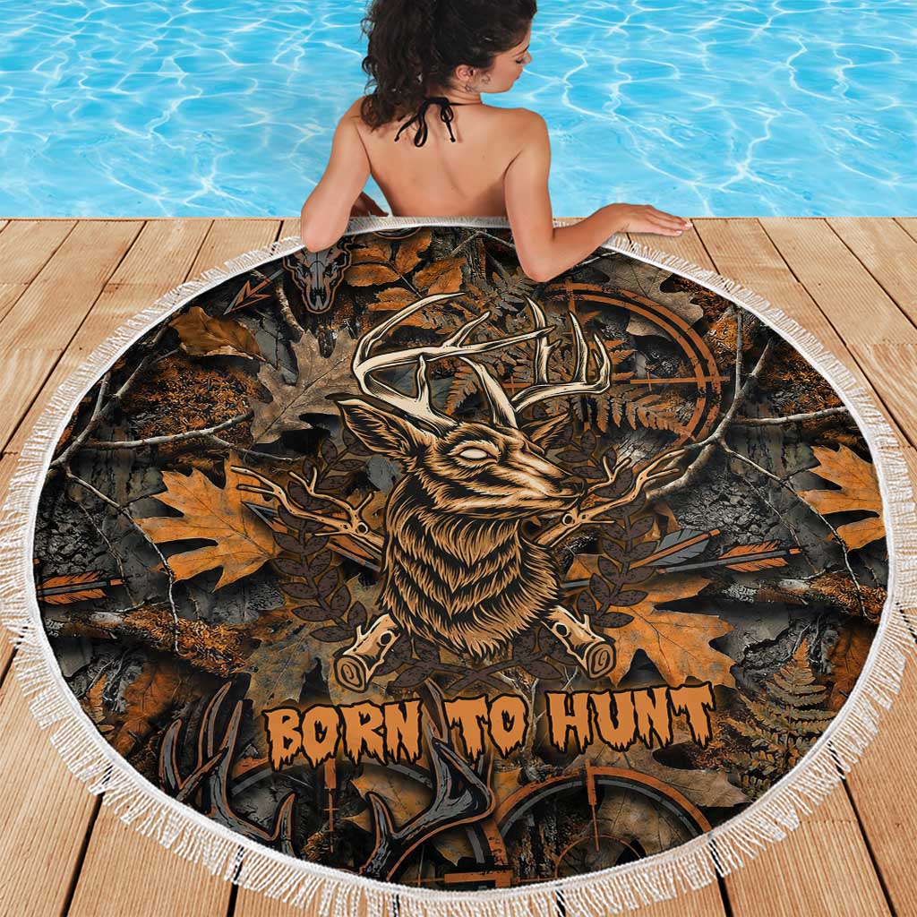 Deer Hunting Skull Beach Blanket Autumn Leaves Rustic Brown and Orange Tones