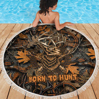 Deer Hunting Skull Beach Blanket Autumn Leaves Rustic Brown and Orange Tones