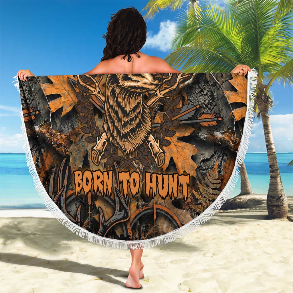 Deer Hunting Skull Beach Blanket Autumn Leaves Rustic Brown and Orange Tones