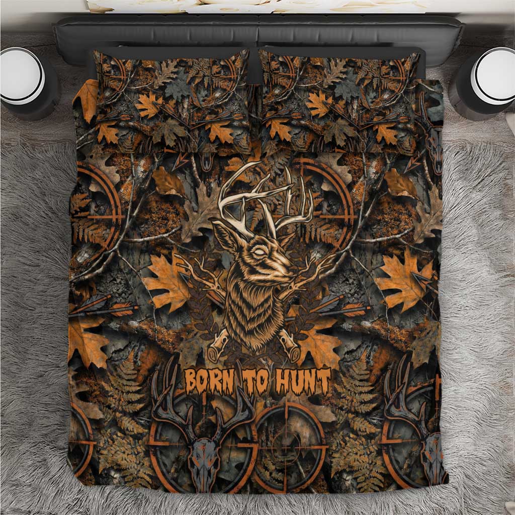 Deer Hunting Skull Bedding Set Autumn Leaves Rustic Brown and Orange Tones
