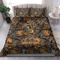Deer Hunting Skull Bedding Set Autumn Leaves Rustic Brown and Orange Tones