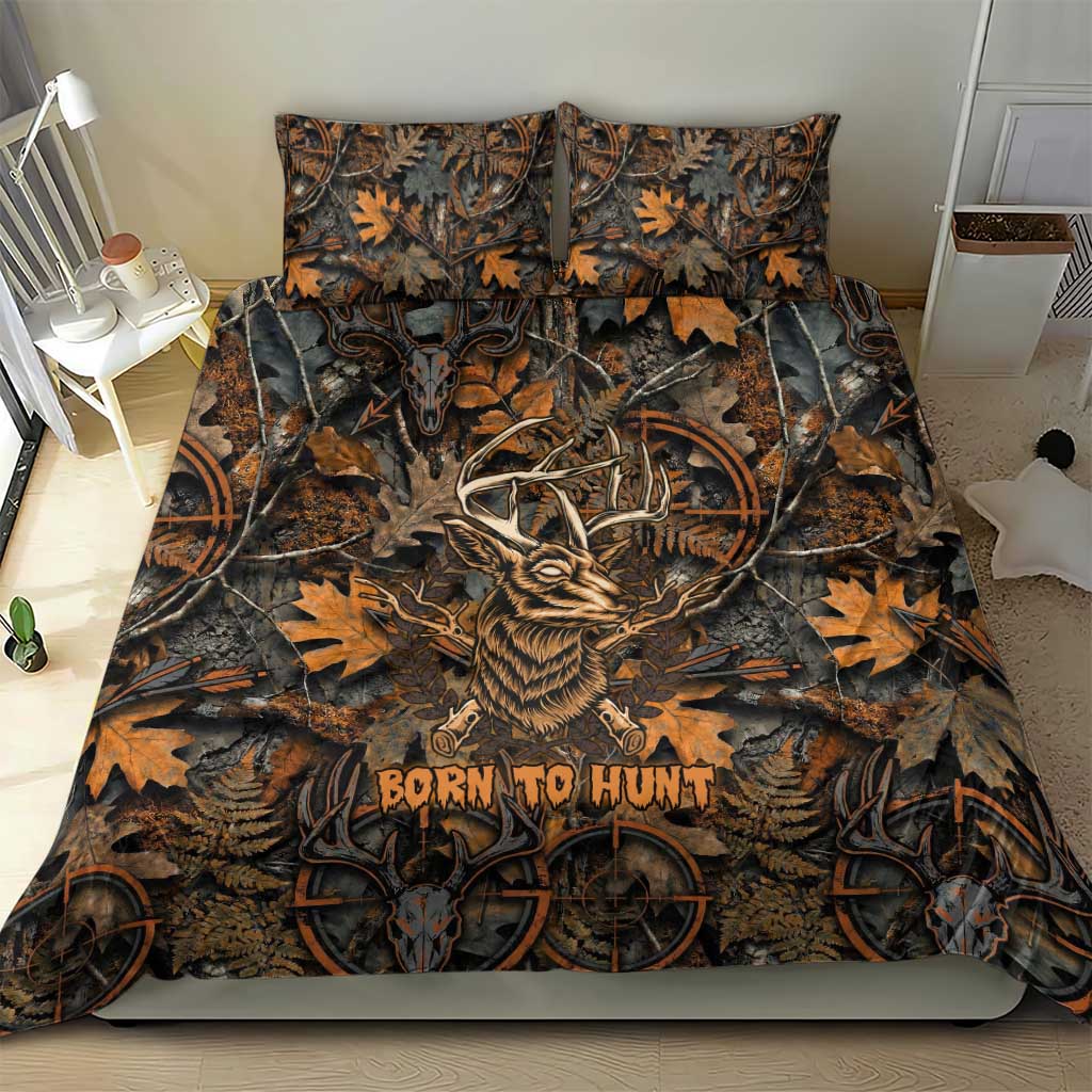 Deer Hunting Skull Bedding Set Autumn Leaves Rustic Brown and Orange Tones