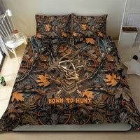 Deer Hunting Skull Bedding Set Autumn Leaves Rustic Brown and Orange Tones