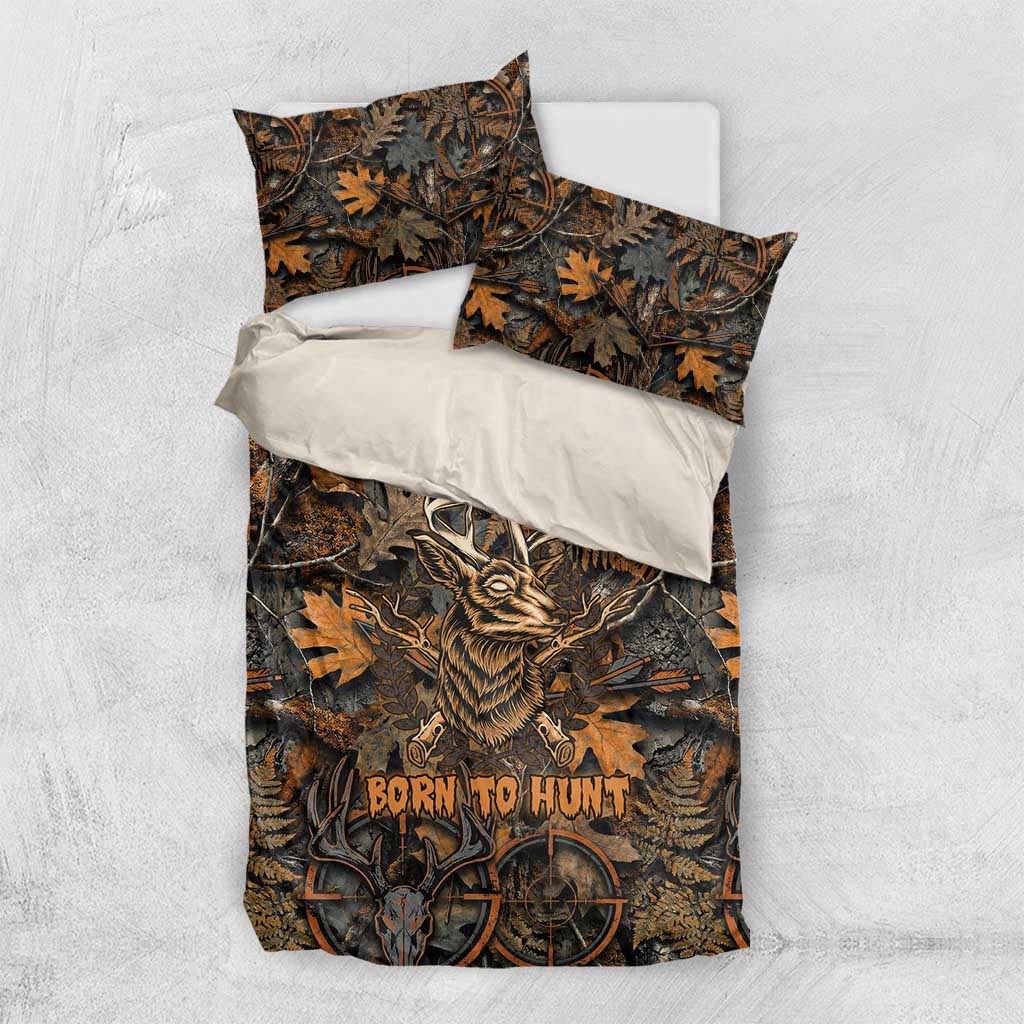 Deer Hunting Skull Bedding Set Autumn Leaves Rustic Brown and Orange Tones