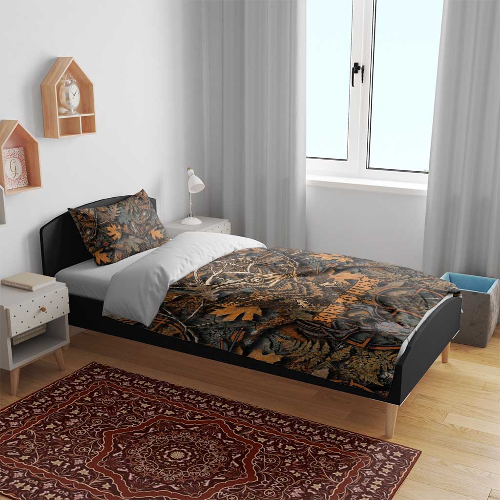 Deer Hunting Skull Bedding Set Autumn Leaves Rustic Brown and Orange Tones