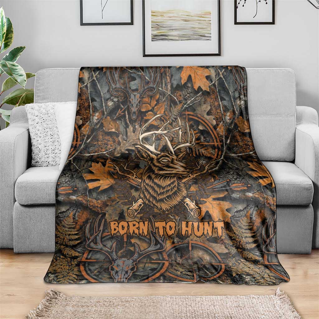 Deer Hunting Skull Blanket Autumn Leaves Rustic Brown and Orange Tones
