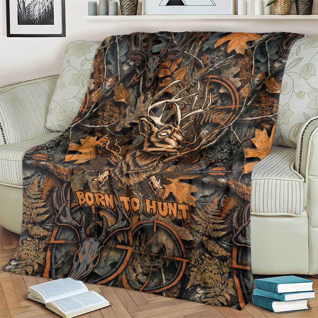 Deer Hunting Skull Blanket Autumn Leaves Rustic Brown and Orange Tones