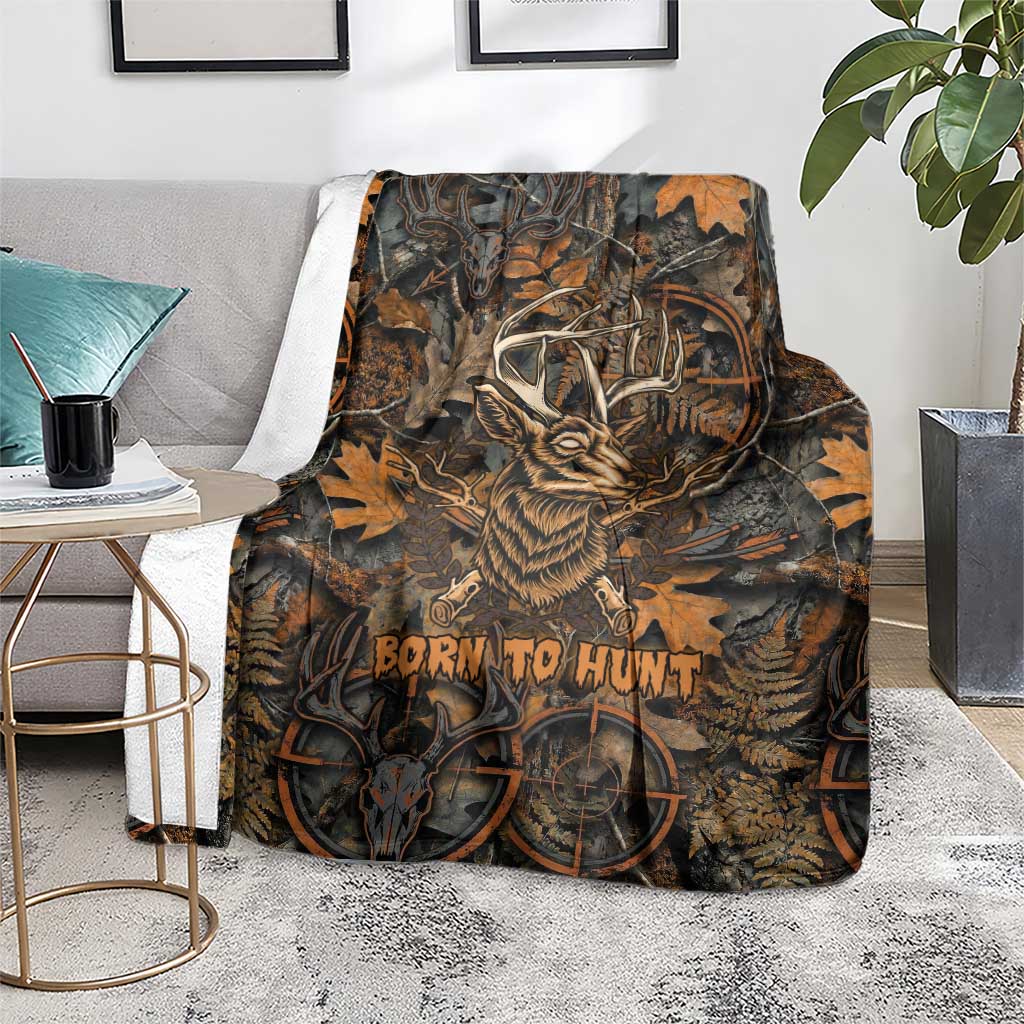 Deer Hunting Skull Blanket Autumn Leaves Rustic Brown and Orange Tones