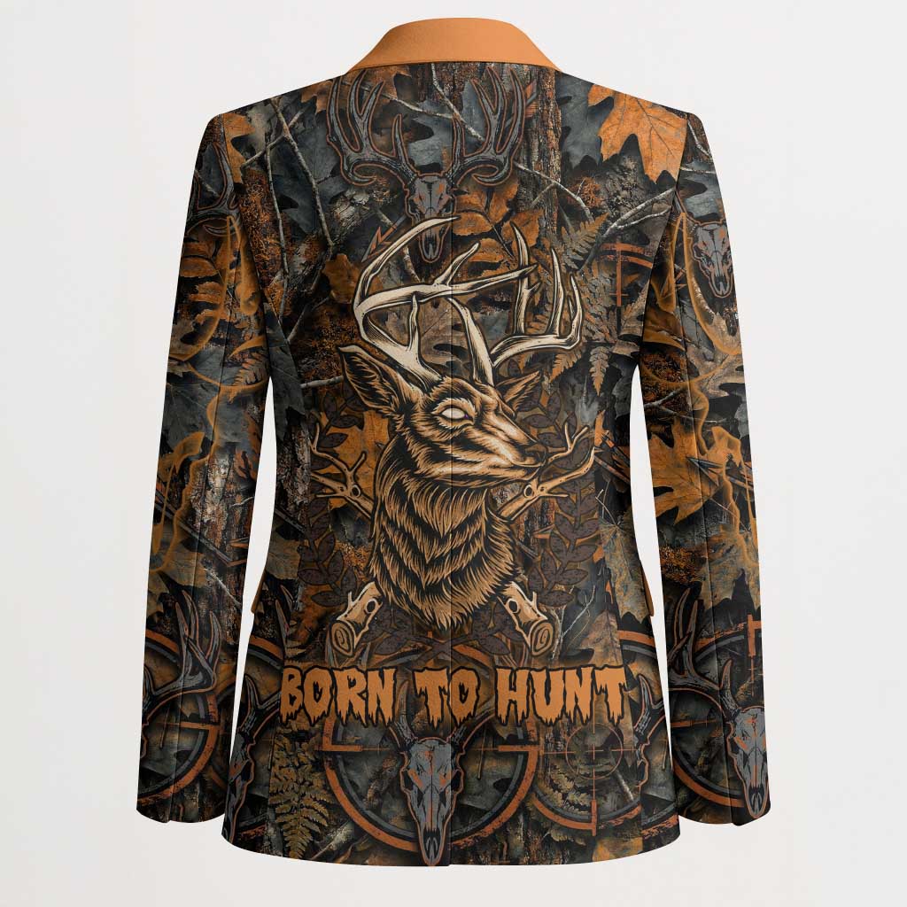 Deer Hunting Skull Blazer Autumn Leaves Rustic Brown and Orange Tones