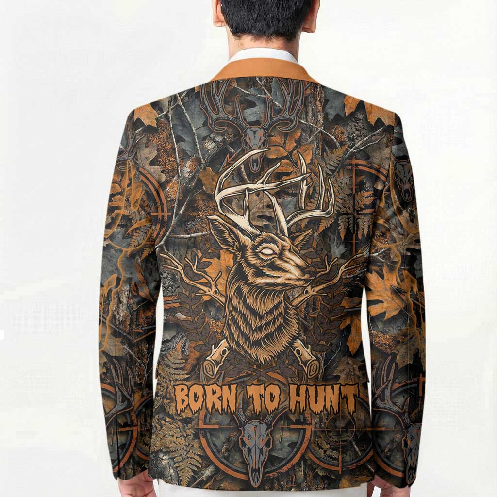 Deer Hunting Skull Blazer Autumn Leaves Rustic Brown and Orange Tones