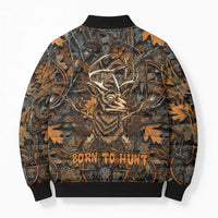 Deer Hunting Skull Bomber Puffer Jacket Autumn Leaves Rustic Brown and Orange Tones