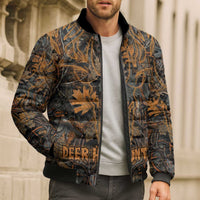 Deer Hunting Skull Bomber Puffer Jacket Autumn Leaves Rustic Brown and Orange Tones