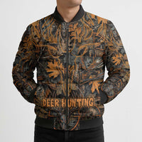 Deer Hunting Skull Bomber Puffer Jacket Autumn Leaves Rustic Brown and Orange Tones