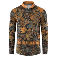 Deer Hunting Skull Button Sweatshirt Autumn Leaves Rustic Brown and Orange Tones